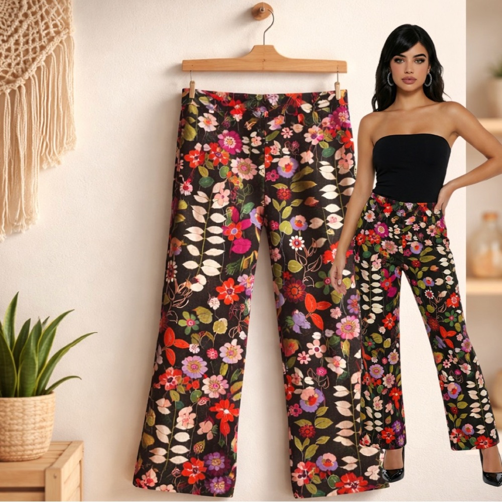 🛍️ RANDI M. Brown floral corduroy wide leg retro whimsical pants size large